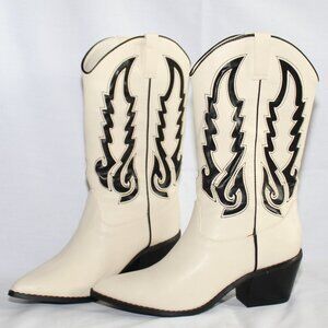 Billini Norva Ivory Black Faux Leather Mid-Calf Cowgirl Western Boots Women's 6